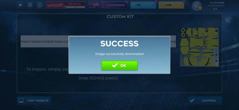 DLS Success dialog confirming that the kit image was successfully downloaded